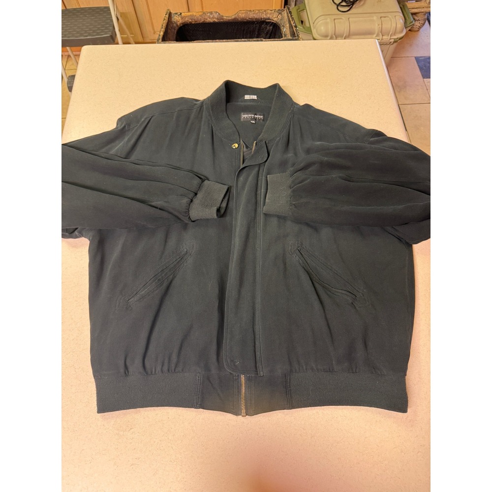 Saks Fifth Avenue Exclusive Mens XXL Black Waffle Knit Bomber Zip Jacket